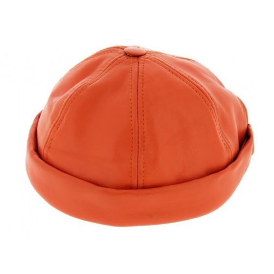 Coral Leather Biker Beanie - Bullet style Seven Jocker Coral Leather Biker Beanie - Bullet style Seven Jocker