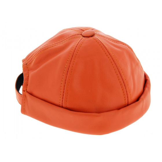 Coral Leather Biker Beanie - Bullet style Seven Jocker Coral Leather Biker Beanie - Bullet style Seven Jocker