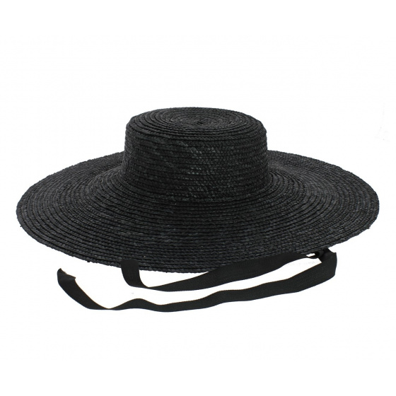 Black straw wide-brimmed hat - Saint-Tropez