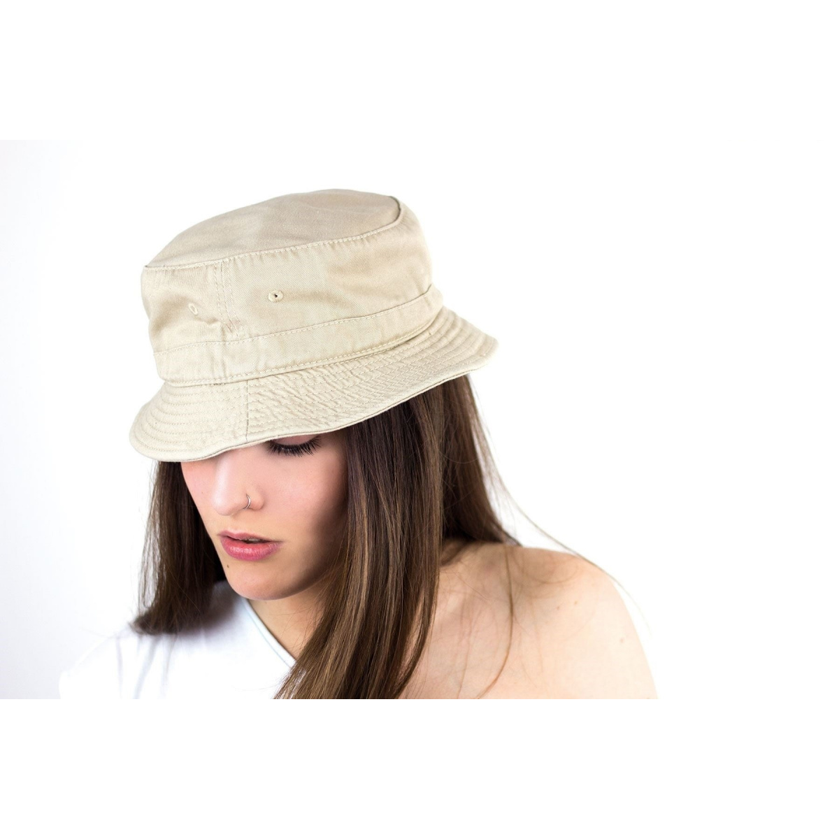 Chapeau femme forme bob de pluie en coton enduit beige - Falbalas S