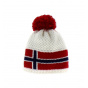 White Norway Beanie Le Drapo Red Pompom