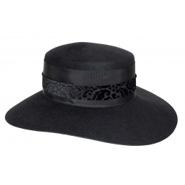 Hermine Black Fur Felt Wide Brim Hat - Mayser