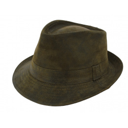 Khaki Leather Trilby Hat - Traclet