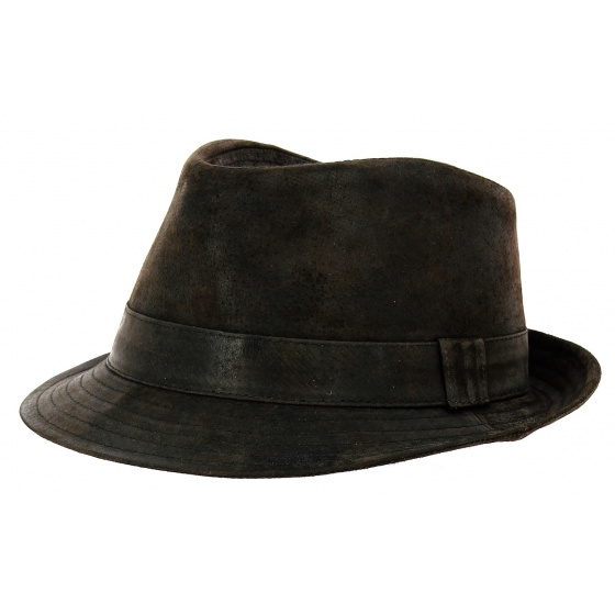 Brown Leather Trilby Hat