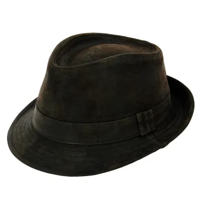 Leather Trilby Hat - Buy small brim leather hat-Aussie Apparel-Traclet-Brown Reference: 7398 | Traclet Hat Shop