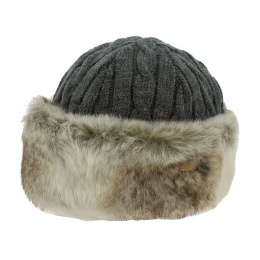 Gray Cable Faux Fur Beanie-Hat - Barts
