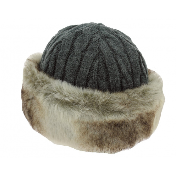 Gray Cable Faux Fur Beanie-Hat - Barts