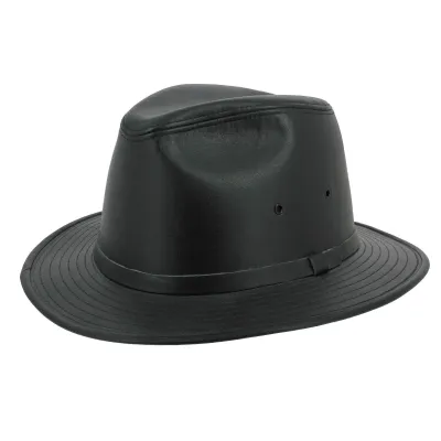 Chapeau Traveller Black Smooth Simili Cuir Noir - Henschel Reference : 7456 | Chapellerie Traclet