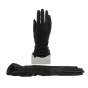 Black leather & silk gloves for women - Picaros