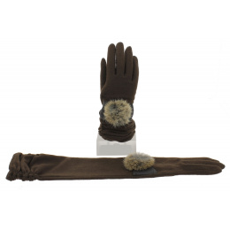 Long Wool & Nylon Brown Gloves - Vincent Pradier
