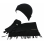 Cold weather hat - Scarf & Gloves Set Black Wool - Traclet