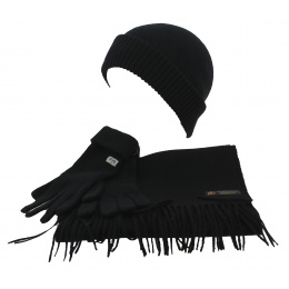 Grand Froid Bonnet - Scarf & Gloves Set Black Wool - Traclet