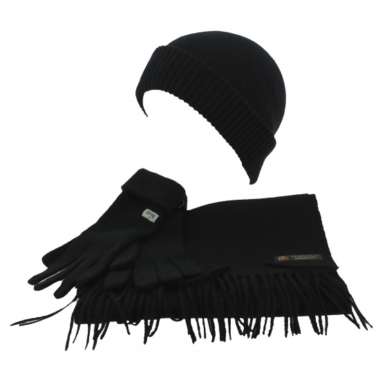 Extreme Cold Set Hat - Scarf & Wool Gloves Black - Traclet