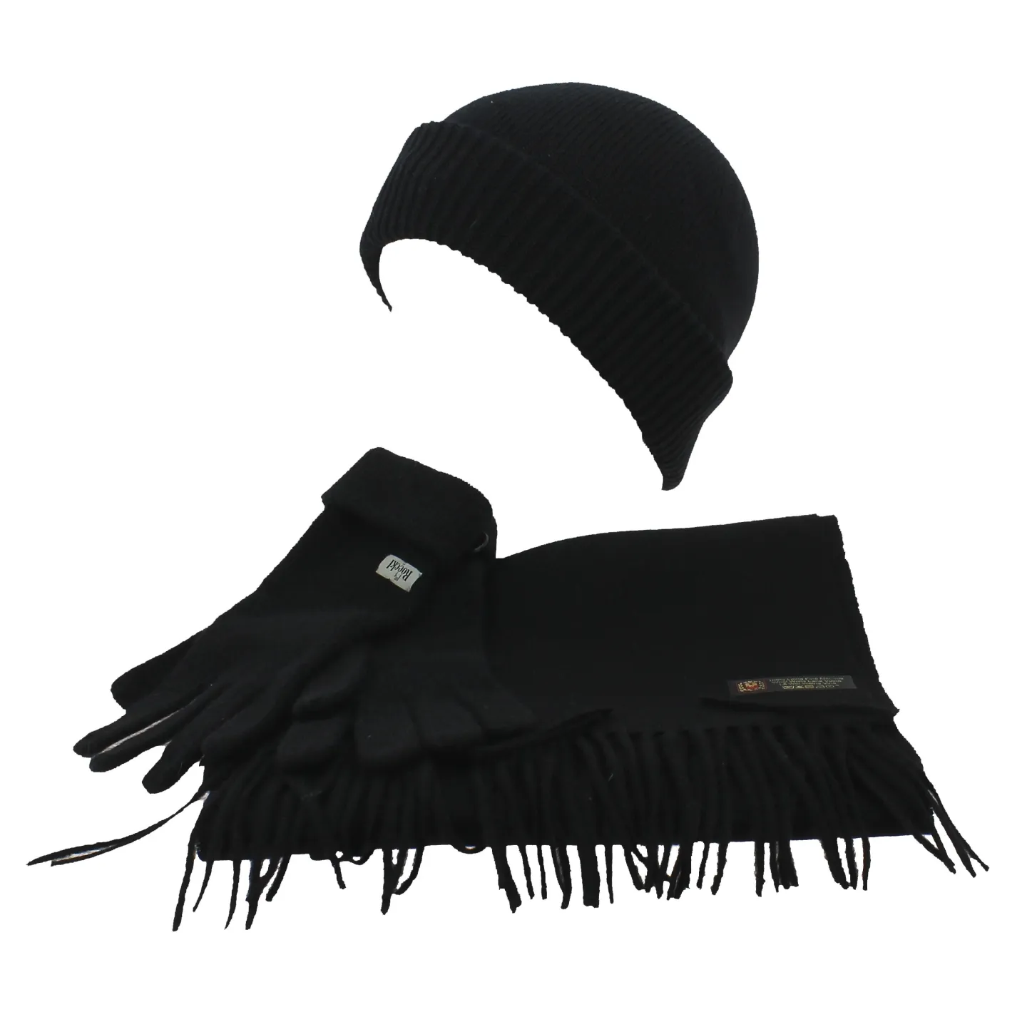 Ensemble Grand Froid Bonnet - Écharpe & Gants Laine Noir - Traclet Reference : 712 | Chapellerie Traclet