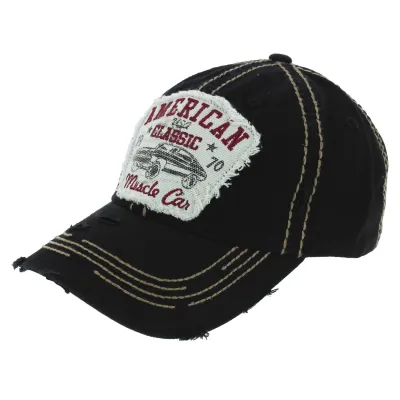 Black Cotton American Classic Strapback Cap - Kbthos Reference: 5211 | Chapellerie Traclet