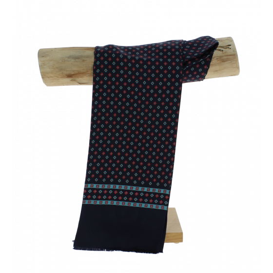 Men's navy blue scarf with mustard and light blue patterns - Traclet