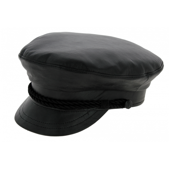 Black Leather Padock Sailor Cap - Traclet
