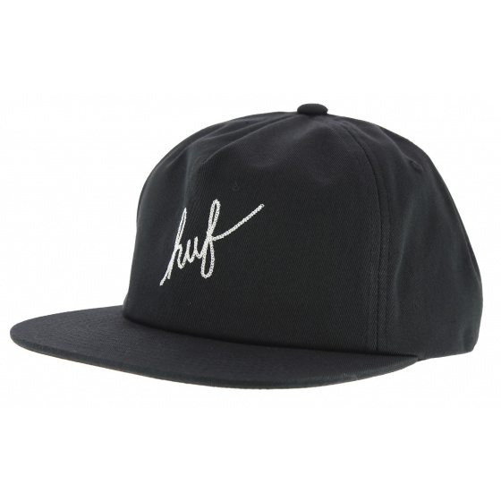 Black Cotton Script Snapback Cap - Huf