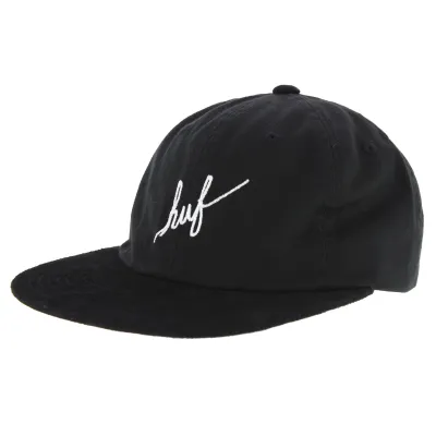 Huf - Black Cotton 6 Panel Script Strapback Cap Reference: 3710 | Traclet Hat Shop