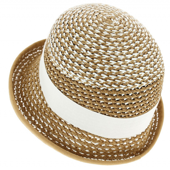 Chapeau Cloche Luna Viscose Beige & Blanc - Anna Rizzo