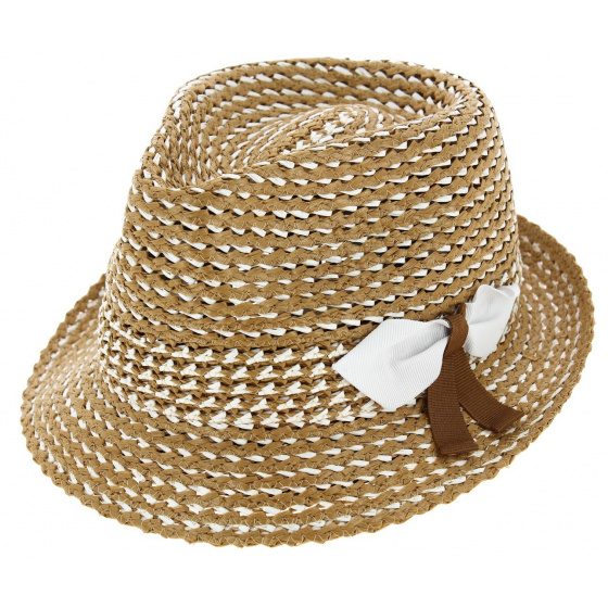 Beige & White Two-Tone Claro Pork Pie Hat - Marone Beige & White Two-Tone Claro Pork Pie Hat - Marone