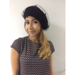 Black beret with veil