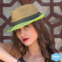 Natural Fiber Green Block Trilby Hat - Rigon Headwear