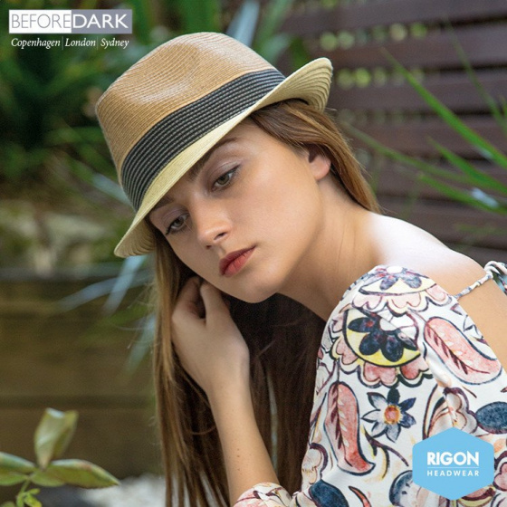 Black & Beige Natural Fiber Trilby Block Hat - House Of Ord