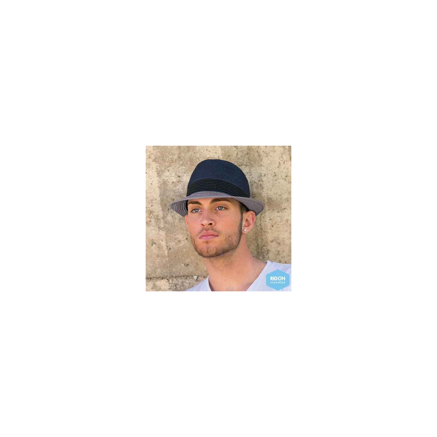 Chapeau Trilby Block Fibres Naturelles Bleu & Gris - Rigon Headwear Reference : 7320 | Chapellerie Traclet