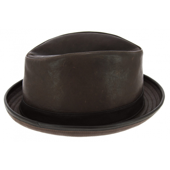 Chapeau PorkPie Winston Cuir Marron - Traclet Chapeau PorkPie Winston Cuir Marron - Traclet