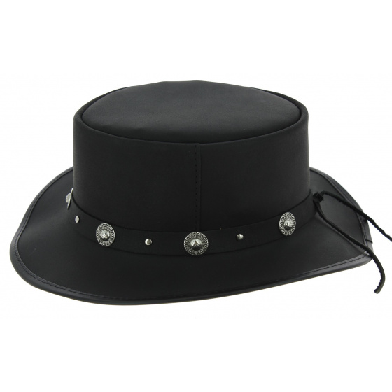 Porkpie Hat Silverado Black Leather - Head'n Home Porkpie Hat Silverado Black Leather - Head'n Home