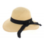 Natural Panama wide-brimmed hat with black ribbon