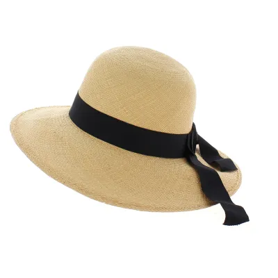 Panama wide-brimmed hat with black ribbon Reference: 1066 | Traclet Hat Shop