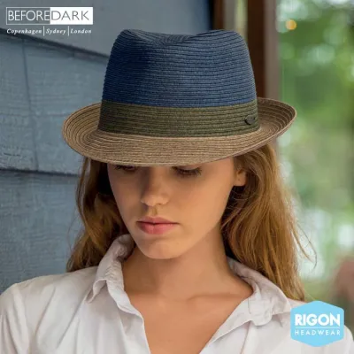 Block Trilby Hat Natural Fibers Blue & Gray - Rigon Headwear Reference: 7320 | Traclet Hat Shop
