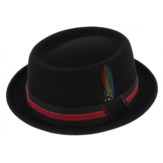 Black Wool Felt PorkPie Pearl Hat - Stetson Black Wool Felt PorkPie Pearl Hat - Stetson