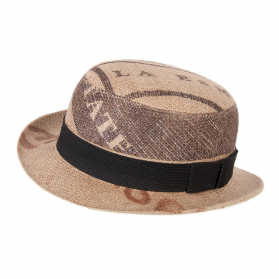 Chapeau melon bombon Toile de Jute Beige - ReHats