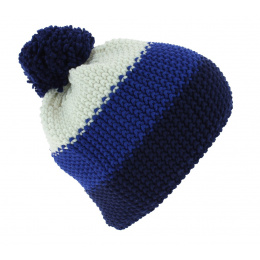 Star Pompom Wool Beanie Blue & White - Eisbär