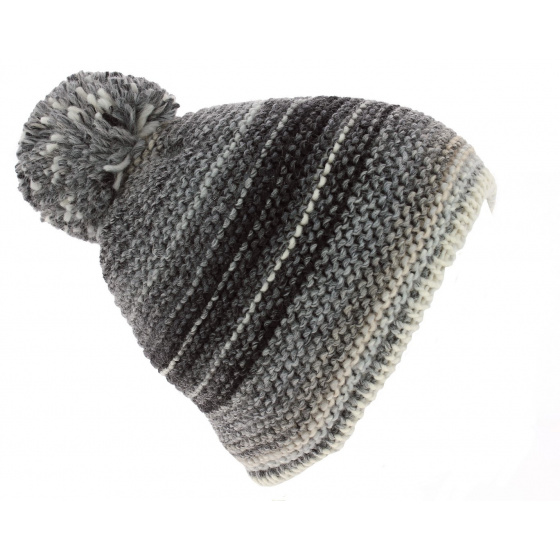 Gray Wool Pom Pom Beanie Kunita - Eisbär