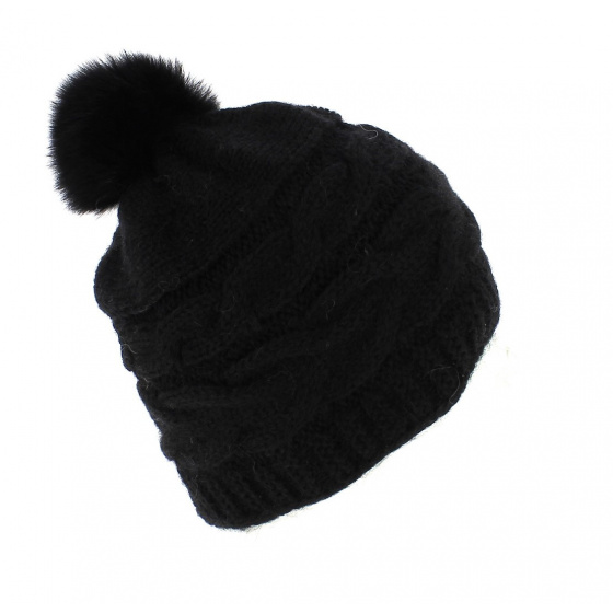 Black Foxy Fur Pom-Pom Beanie - Traclet