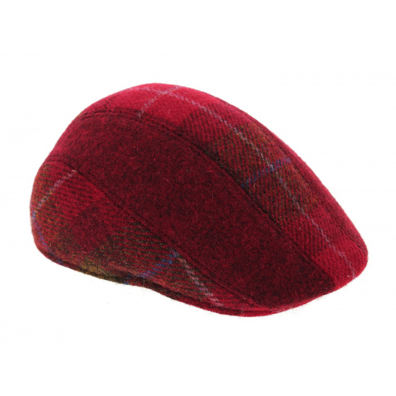 Casquette Plate en Harris Tweed Brighton rouge - Crambes