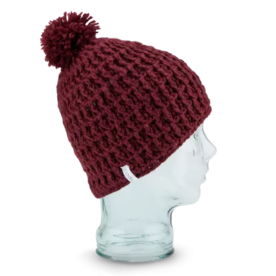 The Waffle Wool Pom Beanie with Fleece Lining Burgundy - Coal Reference: 2722 | Chapellerie Traclet