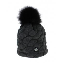 Pom-pom Beanie Anthracite Grey - Blanc Bonnet