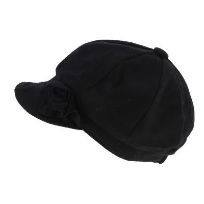 Casquette Gavroche Dahlia Laine Noir - Traclet Reference : 3434 | Chapellerie Traclet