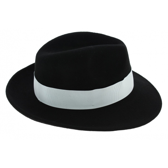 Chapeau Fedora Vanador Feutre Laine Noir ruban blanc Imperméable - Traclet