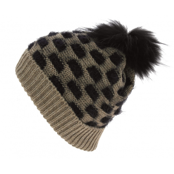 Ampezzo Beanie with Cuff & Pompom Wool Beige - Traclet