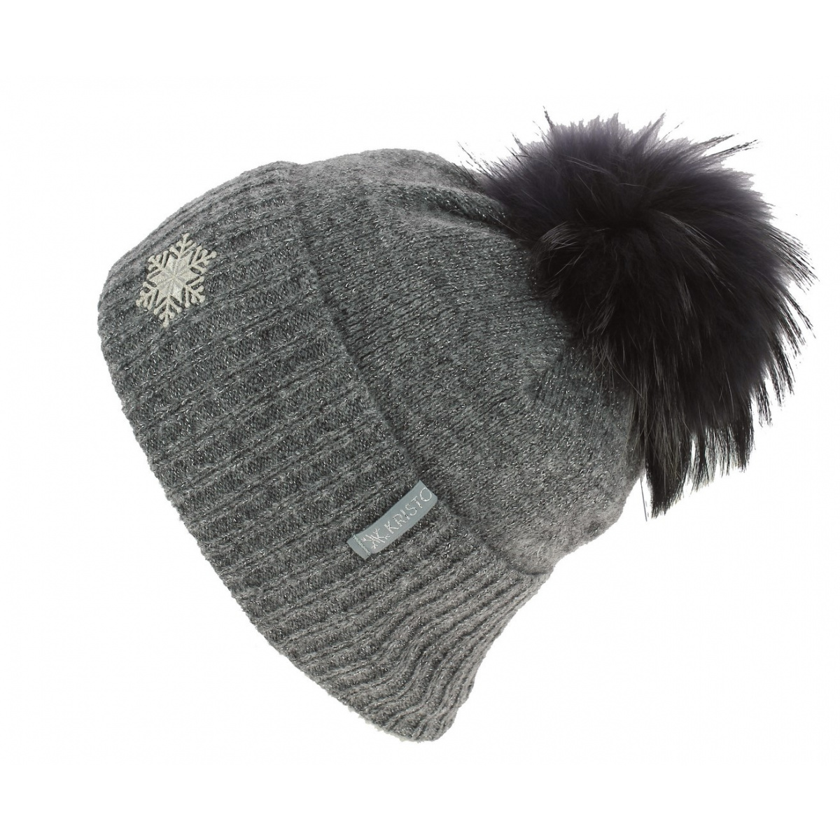 Bonnet Pompon Fourrure Betty Laine Gris Kristo