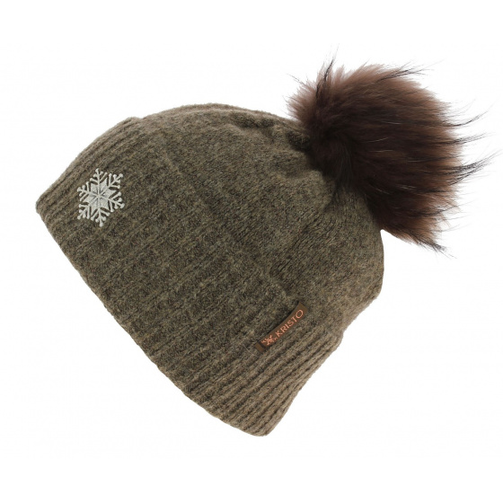 Betty Fur Pom-Pom Beanie Wool Taupe - Kristo