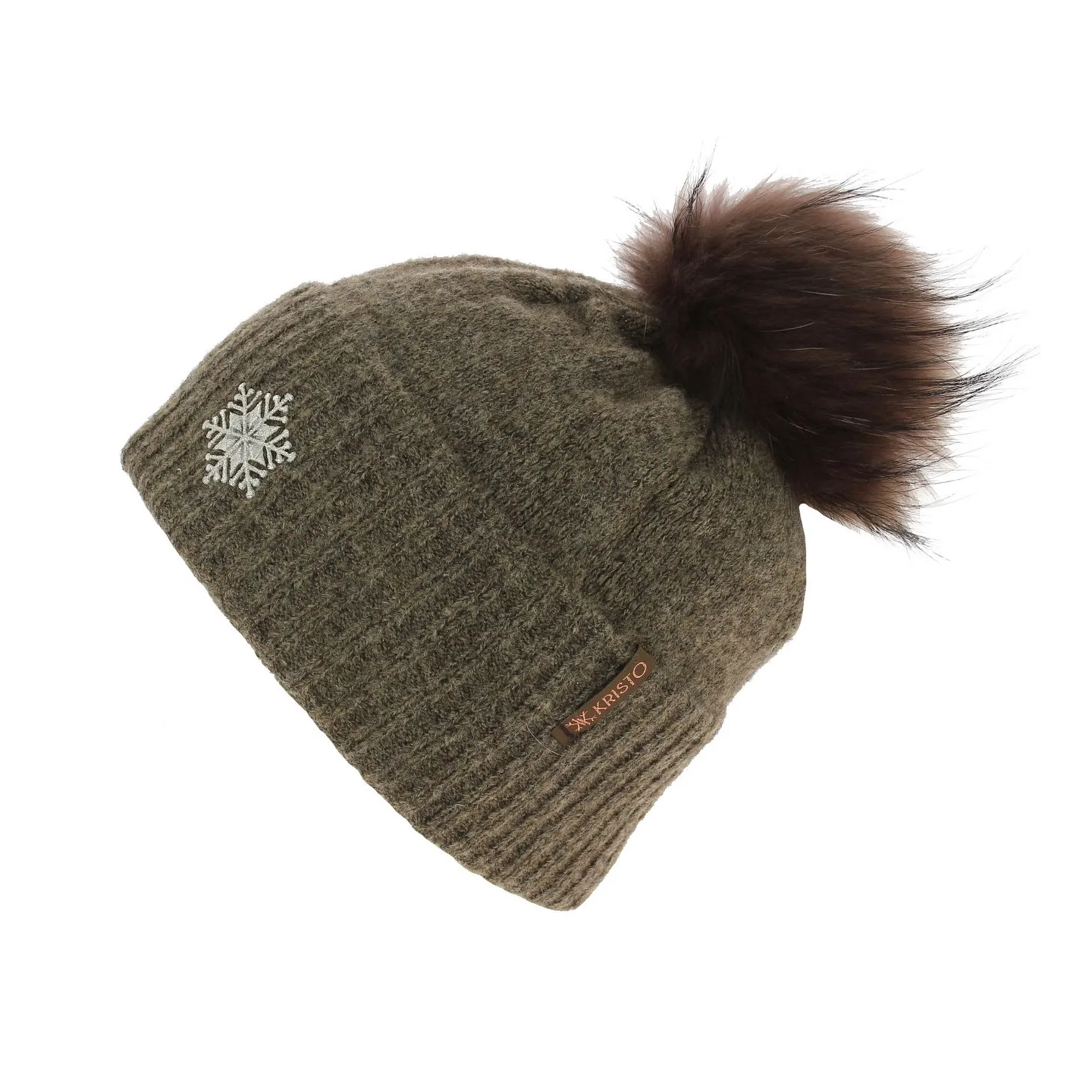 Bonnet Pompon Fourrure Betty Laine Taupe - Kristo