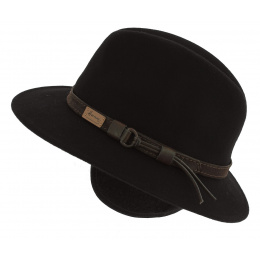 McGofer Traveler Hat with Ear Flaps in Black Wool Felt - Herman