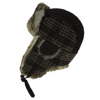 Black Leather & Rabbit Bathurst Ushanka - Traclet Reference: 2411 | Traclet Hatmakers